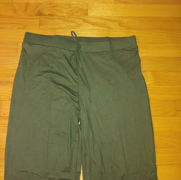 Olive Green Buttery Soft Pajamas Pants Drawstring Waist Lounge Wide Leg 2XL - Picture 7 of 12